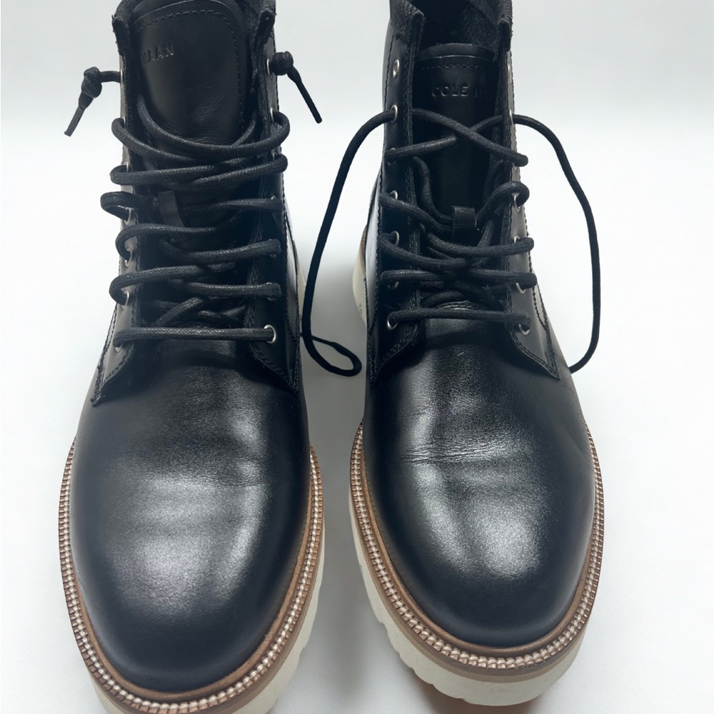 Cole Haan Men's Black Leather Boots with Tan Soles
